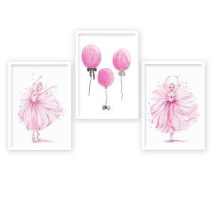 تابلو اتاق کودک دخترانه سفید صورتی دو تکه طرح بالرین