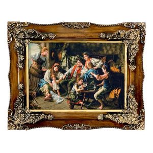 تابلو فرش ماشینی طرح خانه و خانواده کد 7100 با قاب طلایی