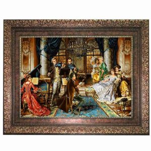 تابلو فرش ماشینی طرح مهمانی و بزم شبانه با قاب قهوه ای کد 715