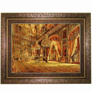 تابلو فرش ماشینی طرح تالار آینه کد 734 با قاب قهوه ای