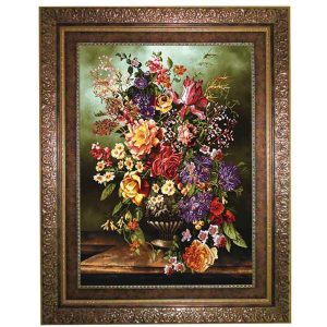 تابلو فرش ماشینی طرح گل کد 452 با قاب قهوه ای