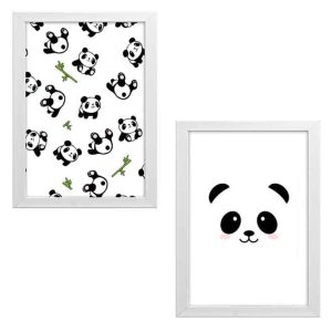تابلو اتاق نوزاد سفید مشکی دو تکه طرح خرس پاندا