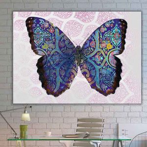 تابلو اتاق خواب نقاشی خط صورتی بنفش طرح پروانه