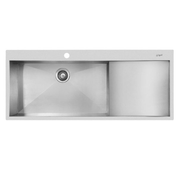 سینک ظرفشویی مدرن استیل توکار اخوان استیل تک لگنه چپ و راست با سینی و عرض 50 و طول 120 سانتیمتر