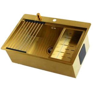 سینک ظرفشویی مدرن استیل توکار باکسی کوچک بنتو طلایی تک لگنه چپ و راست بدون سینی و عرض 40 و طول 70 سانتیمتر