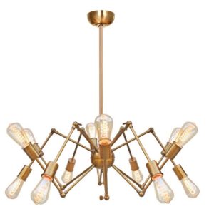 چراغ آویز و لوستر مدرن شاخه ای طلایی فلزی مدل عنکبوتی 12 شاخه ارتفاع 50 سانتیمتر