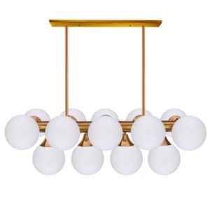 چراغ آویز و لوستر مدرن حبابی فلزی طلایی مدل مولکولی 14 شعله ارتفاع 80 سانتیمتر