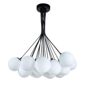 چراغ آویز و لوستر مدرن حبابی فلزی سفید مدل مولکولی 17 شعله ارتفاع 90 سانتیمتر برند چشمه نور