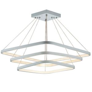 لوستر و چراغ آویز مدرن آلومینیومی نقره ای حلقه ای مربعی 3 حلقه ارتفاع 70 سانتیمتر برند ام کی لایتینگ