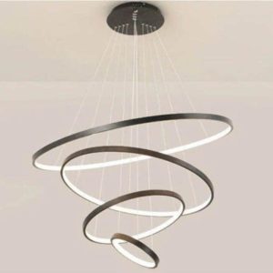 لوستر و چراغ آویز مدرن آلومینیومی مشکی حلقه ای دایره ای 4 حلقه ارتفاع 80 سانتیمتر برند امیران