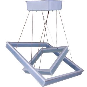 لوستر و چراغ آویز مدرن آلومینیومی سفید حلقه ای مربعی 2 حلقه ارتفاع 60 سانتیمتر برند تارا