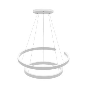 لوستر و چراغ آویز مدرن حلقه ای آلومینیومی سفید دایره ای 2 حلقه ارتفاع 80 سانتیمتر برند اُلایت