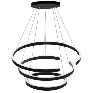 لوستر و چراغ آویز مدرن آلومینیومی مشکی حلقه ای دایره ای 3 حلقه ارتفاع 80 سانتیمتر برند اُلایت