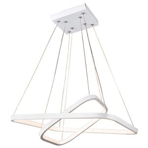 لوستر و چراغ آویز مدرن آلومینیومی سفید حلقه ای مربعی 2 حلقه ارتفاع 65 سانتیمتر برند چشمه نور