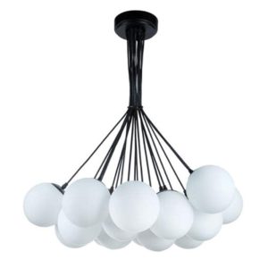 چراغ آویز و لوستر مدرن حبابی شیشه ای سفید مشکی 19 شعله ارتفاع 90 سانتیمتر