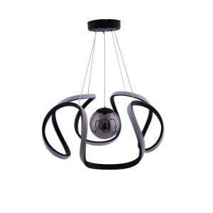 لوستر و چراغ آویز مدرن آلومینیومی مشکی تک حلقه ارتفاع 90 سانتیمتر برند چشمه نور با چراغ اس ام دی