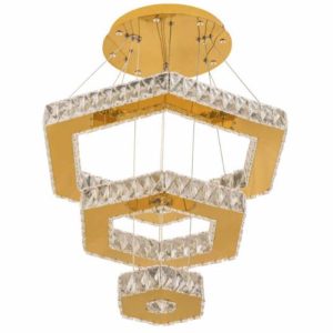 لوستر و چراغ آویز مدرن حلقه ای 6 ضلعی فلزی طلایی استیل 3 حلقه ارتفاع 60 سانتیمتر