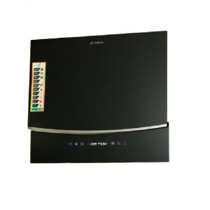 هود مدرن مورب مشکی یک موتوره شیشه ای با فیلتر آلومینیومی و محدوده سایز 85 و بزرگ تر از 85 سانتیمتر برند رمگا سایز 90