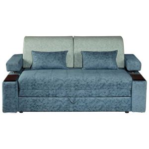 مبل تخت خواب شو دو نفره آبی مدرن، دارای کلاف فلزی و چوبی و رنگبندی متنوع، سایز تخت 140