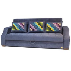 مبل تخت خواب شو سه نفره طوسی مدرن کلاف فلزی، سایز تخت یک و نیم نفره و دارای رنگ بندی متنوع