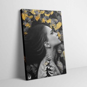 قیمت و خرید تابلو اتاق خواب نقاشی خط یک تکه، طرح دختر و خوشنویسی مشکی طلایی، از جنس بوم، مخصوص نصب روی دیوار