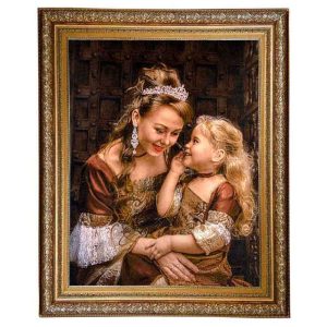 قیمت و خرید تابلو فرش دستباف تبریز گل ابریشم طرح مهر مادر با تراکم 50 رج، دارای قاب در رنگ قهوه ای و طلایی، مخصوص نصب روی دیوار