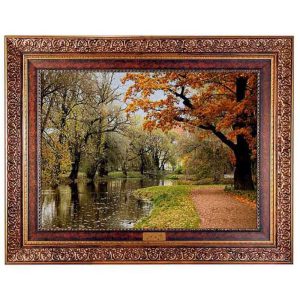 قیمت و خرید تابلو فرش ماشینی کاشان طرح منظره دریاچه و درخت با تراکم 1200 شانه، دارای قاب در رنگ قهوه ای، مخصوص نصب روی دیوار
