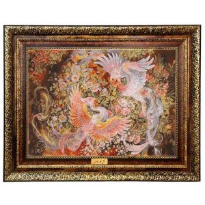 قیمت و خرید تابلو فرش ماشینی کاشان طرح مینیاتور با تراکم 1200 شانه، دارای قاب در رنگ قهوه ای و طلایی، مخصوص نصب روی دیوار