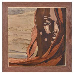 قیمت و خرید تابلو معرق چوبی یک تکه، طرح چهره دختر در رنگ قهوه ای، مخصوص نصب روی دیوار