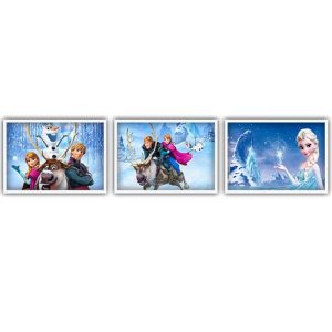 قیمت و خرید تابلو اتاق کودک و نوزاد دخترانه سه تکه، طرح کارتونی آنا و السا در رنگ سفید و آبی، از جنس پی وی سی و مخصوص نصب روی دیوار