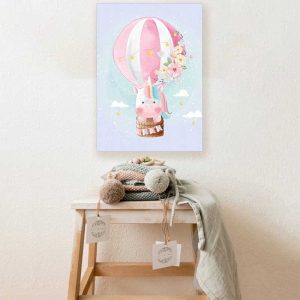 قیمت و خرید تابلو اتاق کودک و نوزاد دخترانه یک تکه، طرح اسب تک شاخ یونیکورن در رنگ صورتی و آبی، مخصوص نصب روی دیوار