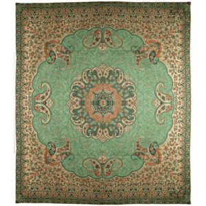 ست سرویس روتختی دو نفره سنتی ترمه یزد، رنگ سبز، طرح ترنج، شامل روتختی و روبالشی و کاور کوسن