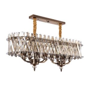 خرید و قیمت آویز و لوستر خطی نئوکلاسیک کریستالی 12 شعله، از جنس فلز و رنگ بدنه بژ، با ارتفاع 65 سانتیمتر و قابلیت تعویض لامپ