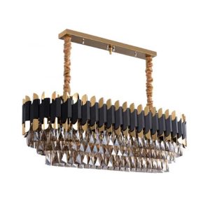 خرید و قیمت آویز و لوستر خطی نئوکلاسیک کریستالی 15 شعله، از جنس فلز و رنگ بدنه مشکی طلایی، با ارتفاع 60 سانتیمتر و قابلیت تعویض لامپ، برند آرتا
