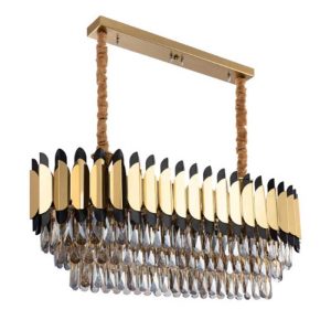 خرید و قیمت آویز و لوستر خطی نئوکلاسیک کریستالی 15 شعله، از جنس فلز و رنگ بدنه طلایی، با ارتفاع 60 سانتیمتر و قابلیت تعویض لامپ