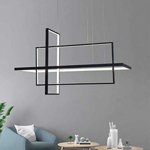 خرید و قیمت لوستر مدرن مستطیلی smd با رنگ بدنه مشکی آلومینیومی، دارای نور آفتابی و مهتابی و قابلیت تعویض لامپ، ارتفاع 100 سانتیمتر