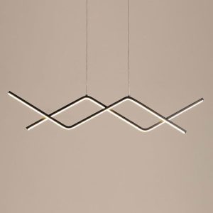 خرید و قیمت آویز و لوستر خطی طرح هندسی فانتزی، از جنس آلومینیوم و رنگ بدنه مشکی، با ارتفاع 90 سانتیمتر و قابلیت تعویض لامپ، برند امیران لایتینگ