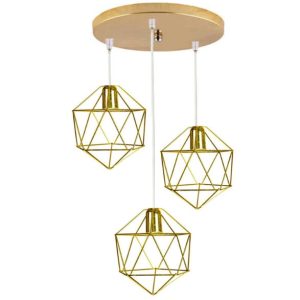 خرید و قیمت لوستر و آویز جدید مدرن آرت دکو طلایی سه شاخه برای پذیرایی و نشیمن، از جنس فلز و رنگبندی متنوع، با ارتفاع 70 سانتیمتر و قابلیت تعویض لامپ و تنظیم ارتفاع