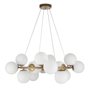 خرید و قیمت لوستر جدید مدرن فلزی طلایی 16 شعله حبابی برای پذیرایی و نشیمن، مدل مولکولی و در رنگبندی متنوع، با ارتفاع 66 سانتیمتر و قابلیت تعویض لامپ