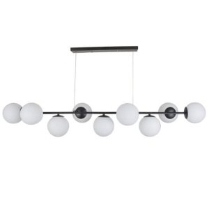 خرید و قیمت لوستر مدرن حبابی توپی فلزی با رنگ بدنه طلایی، مشکی و سفید، ارتفاع 70 سانتیمتر و 9 شعله