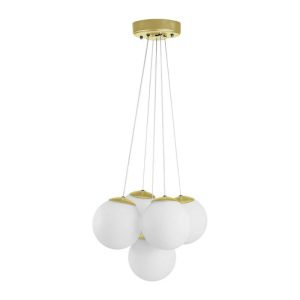 خرید و قیمت لوستر مدرن حبابی توپی فلزی با رنگ بدنه طلایی، مشکی و سفید، ارتفاع 70 سانتیمتر قابل تنظیم و 5 شعله