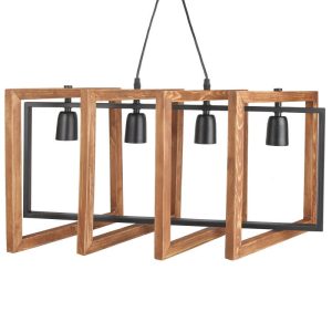 خرید و قیمت آویز و لوستر خطی طرح روستیک 4 شعله، از جنس فلز و چوب و رنگ بدنه مشکی و چوبی، با ارتفاع 65 سانتیمتر و قابلیت تعویض لامپ