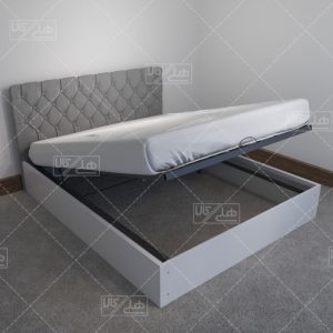 تخت خواب دو نفره هد چستر طوسی جک دار