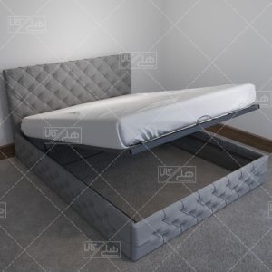 تخت خواب دو نفره مدل تمام لمسه طوسی جک دار