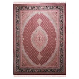 فرش ماشینی زمرد مشهد طرح ریز ماهی زمینه لاکی