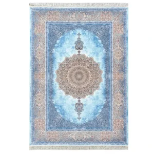 فرش ماشینی 1200 شانه محتشم زمینه آبی حاشیه آبی مدل 25555005040