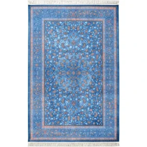 فرش ماشینی 1200 شانه محتشم زمینه آبی حاشیه آبی مدل 2555032040