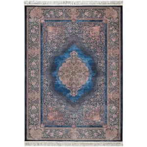 فرش ماشینی 1200 شانه محتشم زمینه آبی حاشیه آبی کد 2555037040