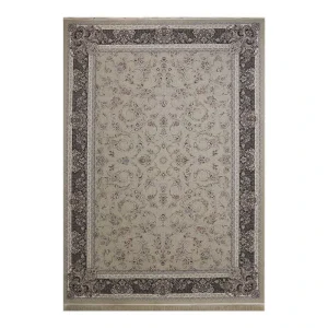 فرش ماشینی 1200 شانه فرش ساوین زمینه بژ حاشیه بژ مدل درین 7612