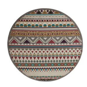 فرش ماشینی 500 شانه زمینه الوان حاشیه نقره‌ای مدل گرد فانتزی نقش برجسته طرح گلیم